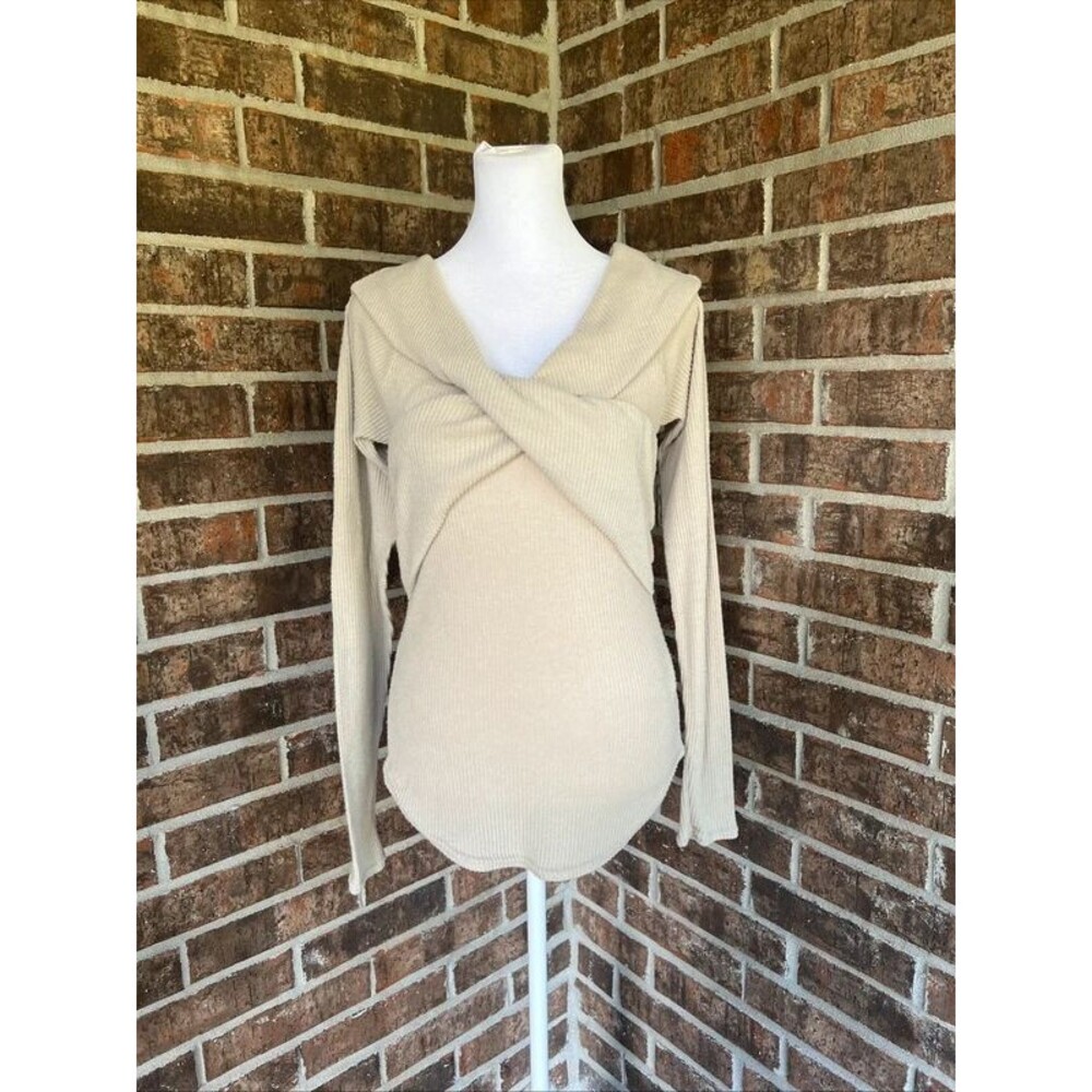 Free People Marley Knit Cream Long Sleeve Top Size L Coquette Preppy